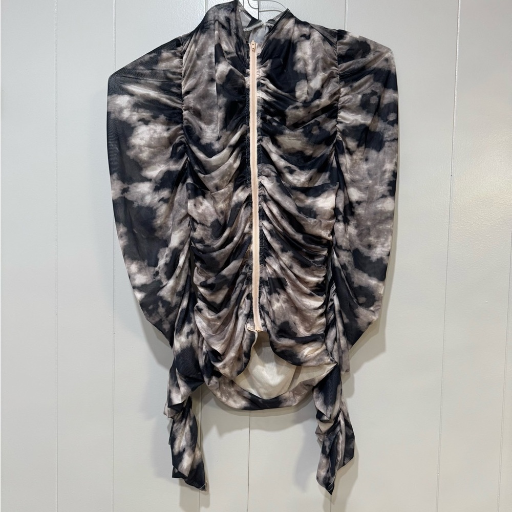 Fashion Nova Luxe Marble Mesh Cutout Ruched Long Sleeve Top NWT Size Large - Picture 3 of 3